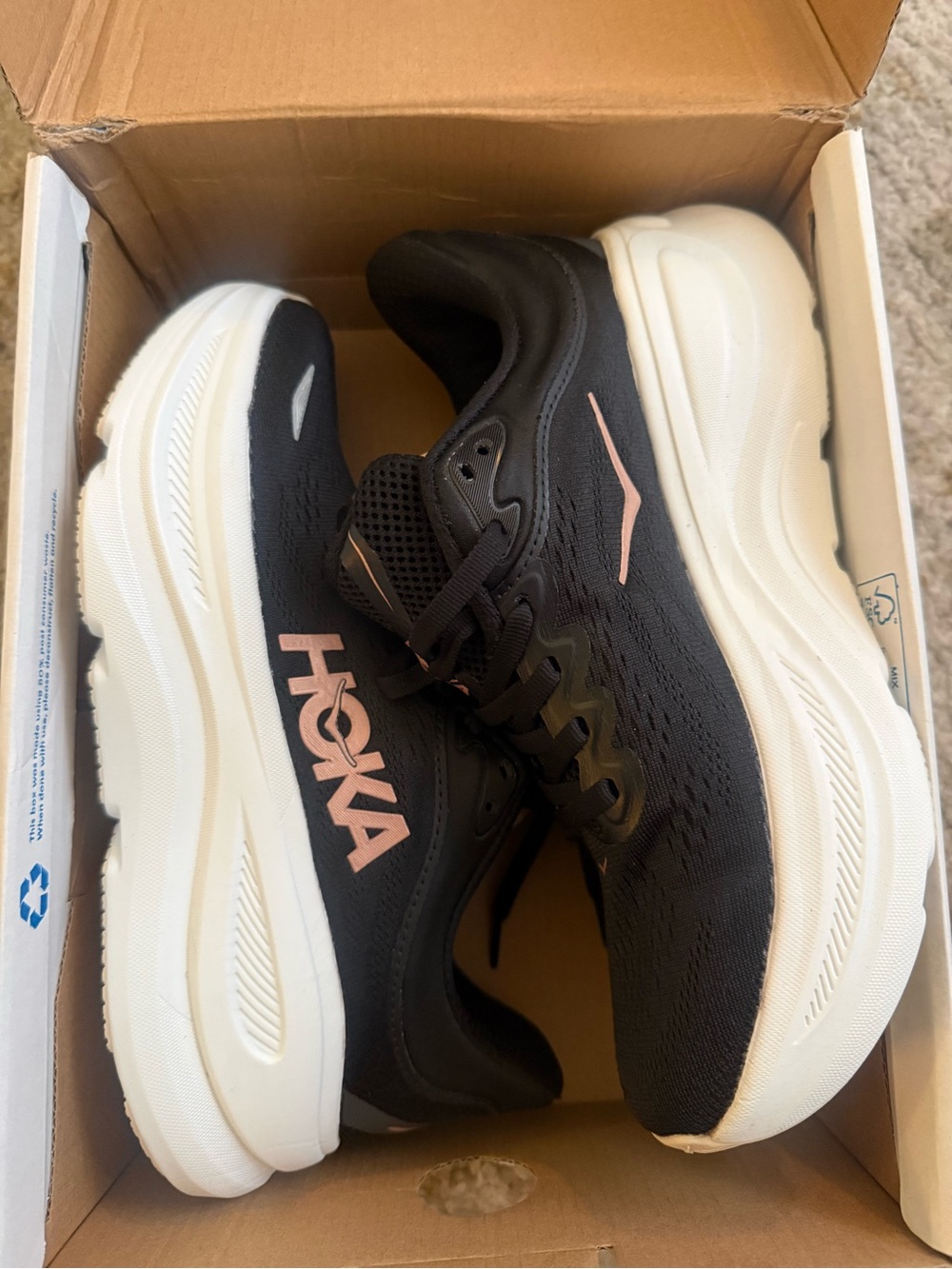NEW HOKA Bondi 9 Women’s 9B Black Rose Gold Running Shoes